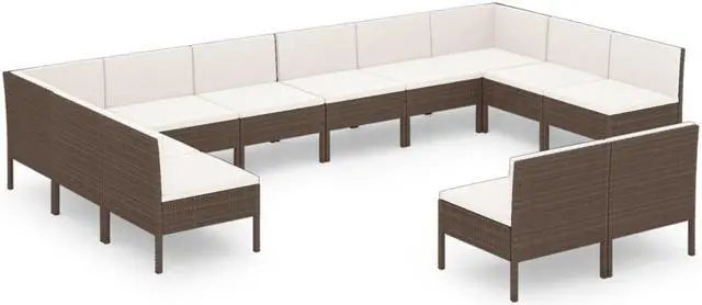 Alt view image 2 of 7 - vidaXL Patio Lounge Set Outdoor Sectional Sofa Set 12 Piece Poly Rattan Brown