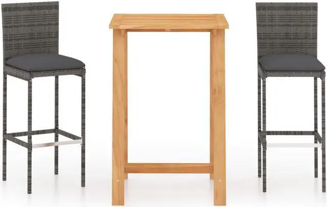 Alt view image 2 of 7 - vidaXL Patio Bar Set 3 Piece Bar Table and Stools Patio Furniture Set Gray