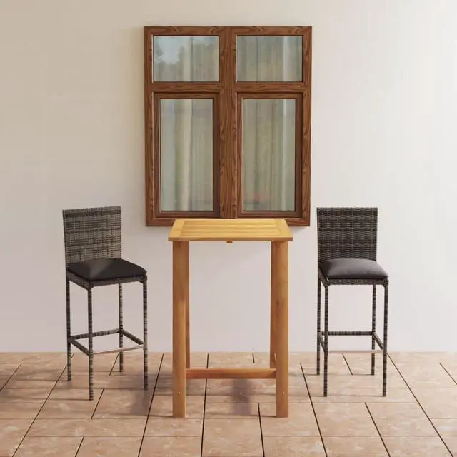 Main image of vidaXL Patio Bar Set 3 Piece Bar Table and Stools Patio Furniture Set Gray