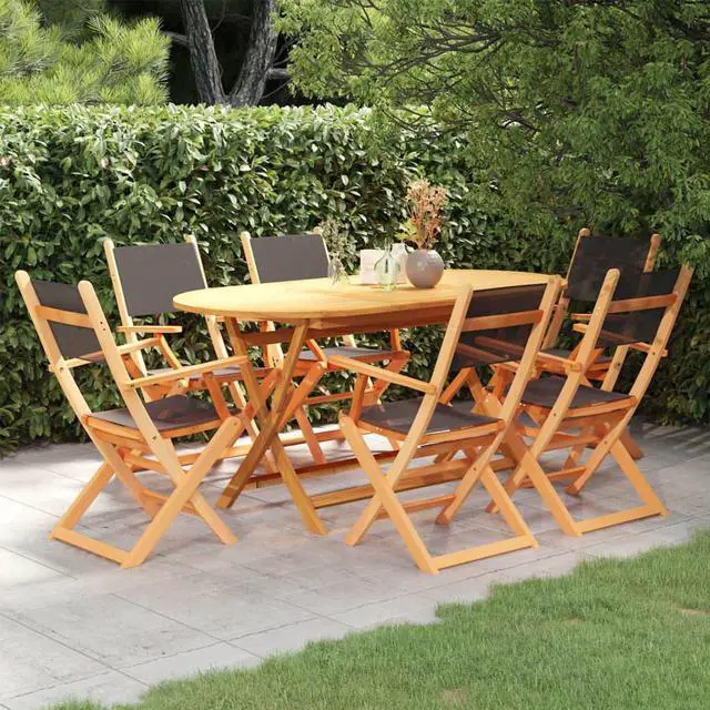 Main image of vidaXL Patio Dining Set Table Chair 7 Piece Black Eucalyptus Wood&Textilene