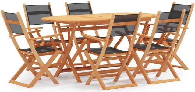 Alt view image 2 of 7 - vidaXL Patio Dining Set Table Chair 7 Piece Black Eucalyptus Wood&Textilene