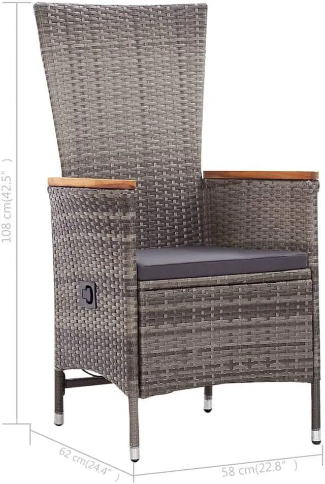 Alt view image 3 of 13 - vidaXL Patio Chairs 2 Pcs Patio Dining Chair with Cushions Poly Rattan Gray