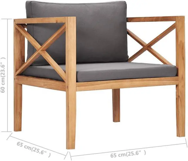 Alt view image 3 of 18 - vidaXL Patio Chair Outdoor Furniture with Dark Gray Cushions Solid Wood Teak