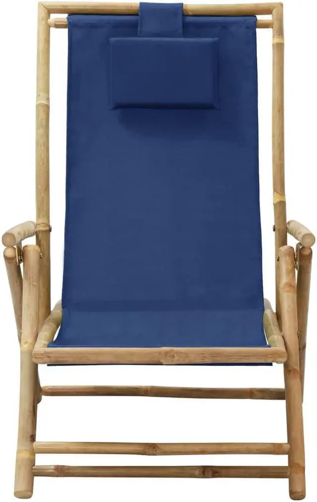 Alt view image 2 of 17 - vidaXL Patio Deck Chair Sling Chair with Headrest Navy Blue Bamboo and Fabric