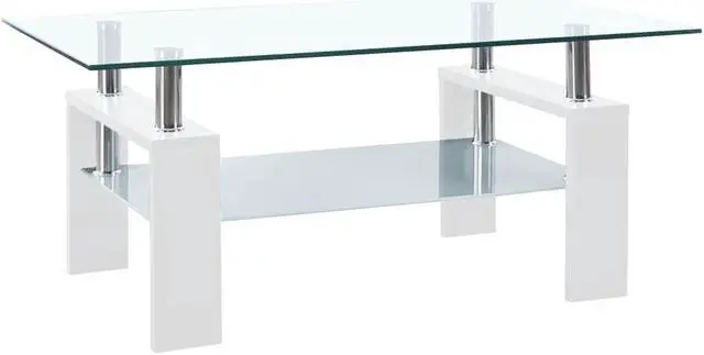 Alt view image 6 of 12 - vidaXL Coffee Table White and Transparent 37.4"x21.7"x15.7" Tempered Glass