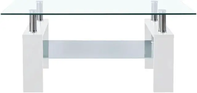 Alt view image 7 of 12 - vidaXL Coffee Table White and Transparent 37.4"x21.7"x15.7" Tempered Glass