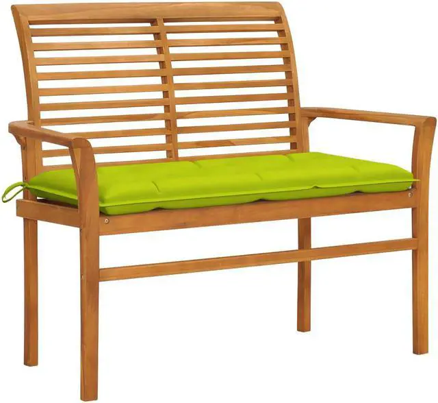 Main image of vidaXL Outdoor Patio Bench Garden Bench with Green Cushion Solid Wood Teak