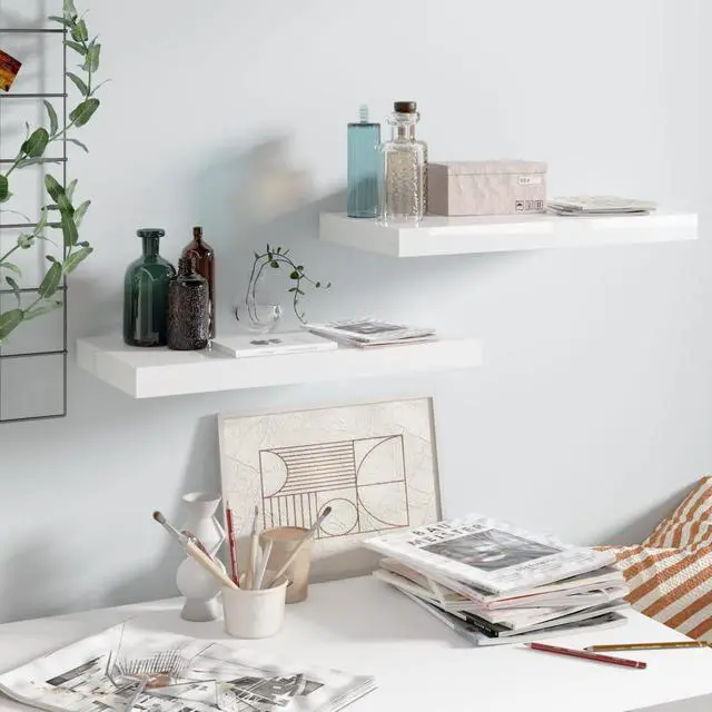 Main image of vidaXL Floating Wall Shelves 2 pcs High Gloss White 19.7"x9.1"x1.5" MDF