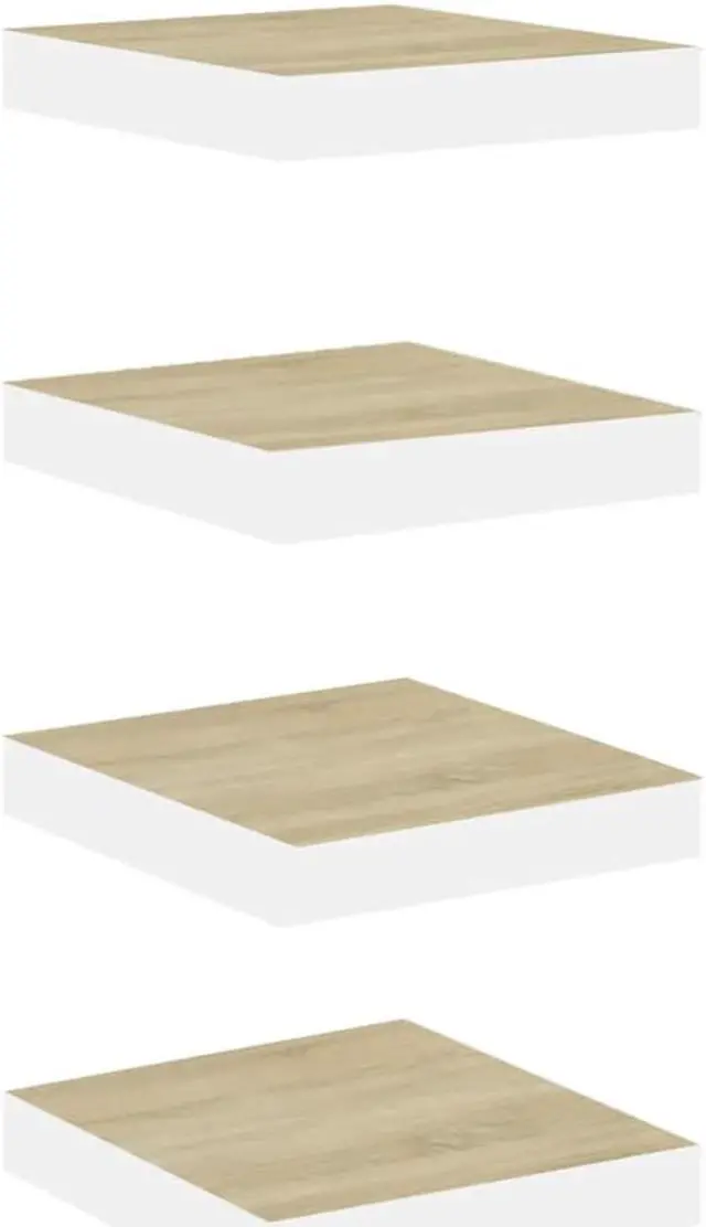 Alt view image 2 of 18 - vidaXL 4x Floating Wall Shelves Oak and White MDF Storage Display Organizer