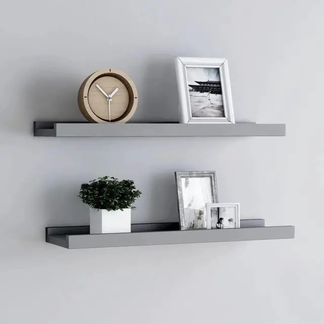 Alt view image 5 of 11 - vidaXL Picture Frame Ledge Shelves 2 pcs Gray 23.6"x3.5"x1.2" MDF
