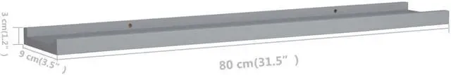 Alt view image 8 of 11 - vidaXL Picture Frame Ledge Shelves 2 pcs Gray 31.5"x3.5"x1.2" MDF