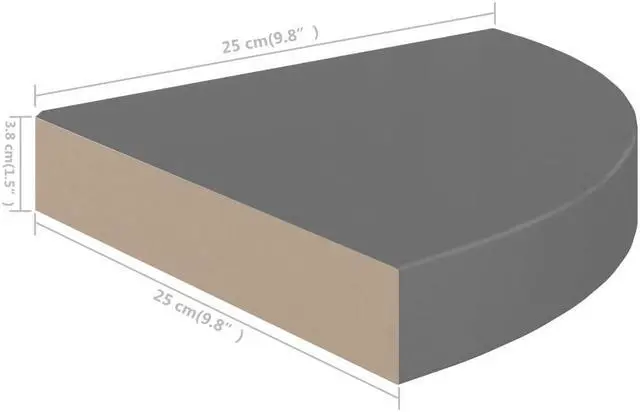 Alt view image 7 of 10 - vidaXL Floating Corner Shelf High Gloss Gray 9.8"x9.8"x1.5" MDF