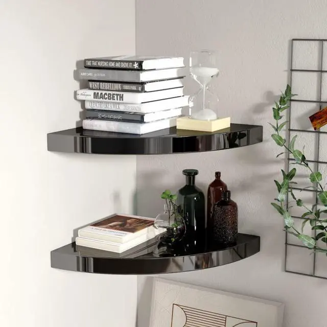 Main image of vidaXL Wall Corner Shelf Display Floating Corner Shelf High Gloss Black MDF