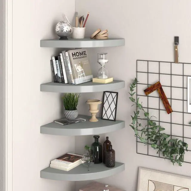 Main image of vidaXL Wall Corner Shelves Floating Corner Shelf 2 Pcs High Gloss Black MDF