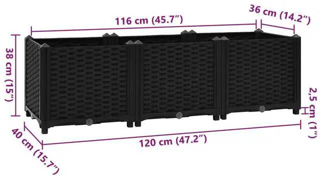 Alt view image 4 of 19 - vidaXL Raised Bed 63" Polypropylene Outdoor Garden Planter Flower Box Pot