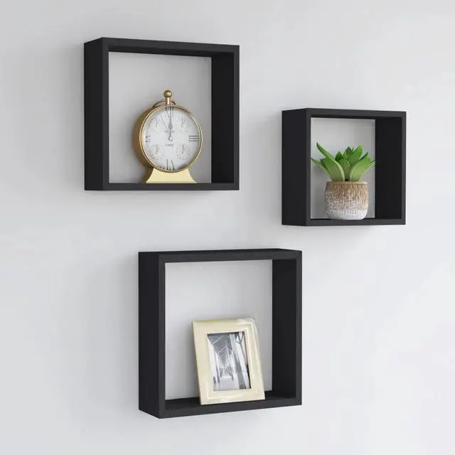 Alt view image 4 of 10 - vidaXL Wall Cube Shelves 3 pcs Black MDF