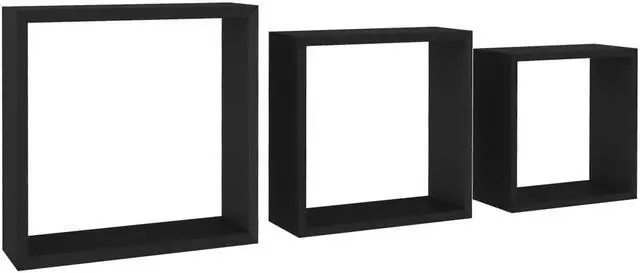 Alt view image 5 of 10 - vidaXL Wall Cube Shelves 3 pcs Black MDF