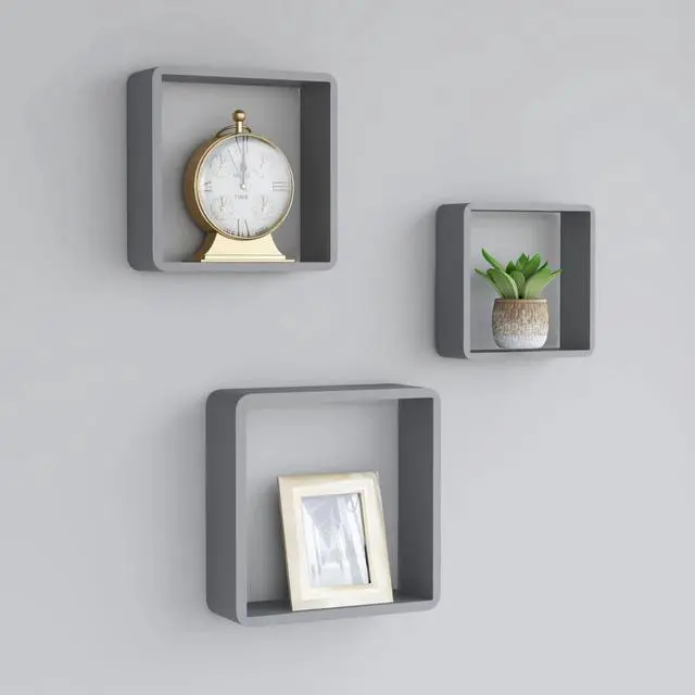 Main image of vidaXL wall cube shelves Floating Cube Shelves Display Shelves 3 Pcs Gray