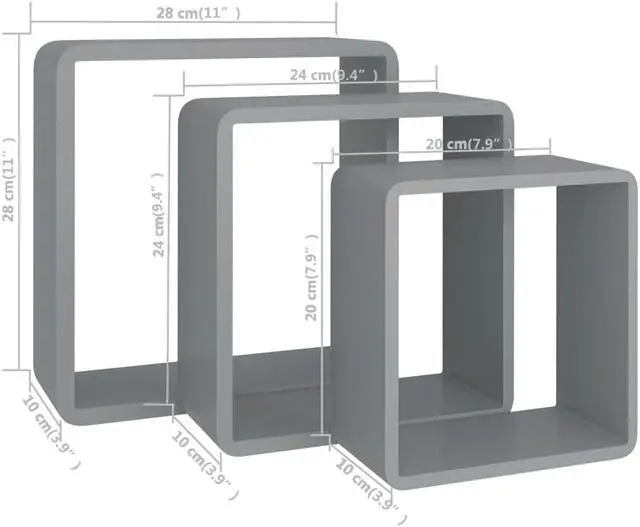 Alt view image 4 of 19 - vidaXL wall cube shelves Floating Cube Shelves Display Shelves 3 Pcs Gray