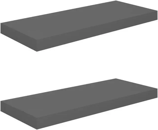 Alt view image 6 of 11 - vidaXL Floating Wall Shelves 2 pcs High Gloss Gray 23.6"x9.3"x1.5" MDF