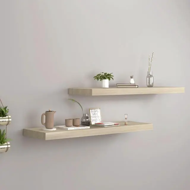 Alt view image 6 of 12 - vidaXL Floating Wall Shelves 2 pcs Oak 31.5"x9.3"x1.5" MDF