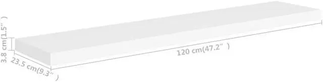 Alt view image 7 of 10 - vidaXL Floating Wall Shelves 2 pcs White 47.2"x9.3"x1.5" MDF