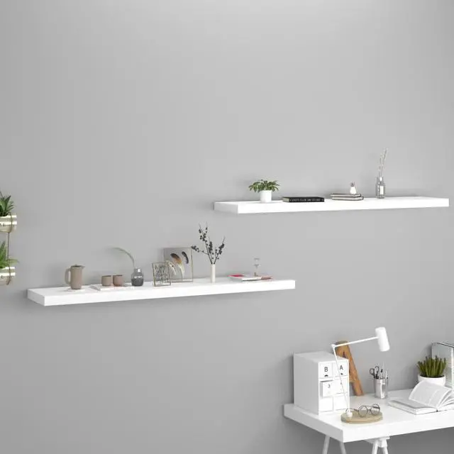 Alt view image 4 of 10 - vidaXL Floating Wall Shelves 2 pcs White 47.2"x9.3"x1.5" MDF