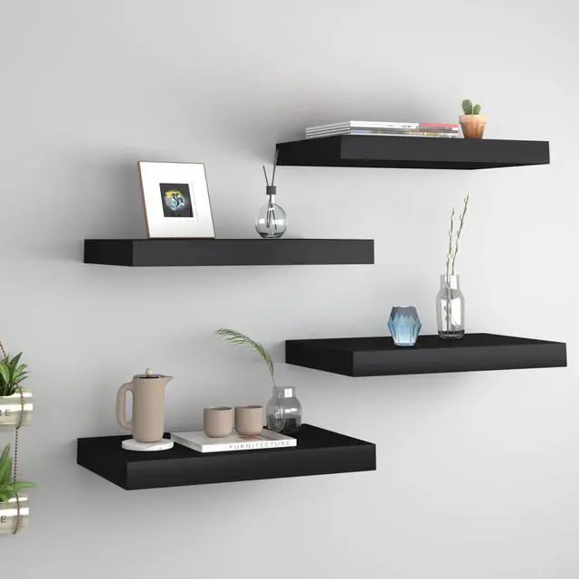 Main image of vidaXL 4x Floating Wall Shelves Black 15.7"x9.1" MDF Wall Ledge Hanging Rack