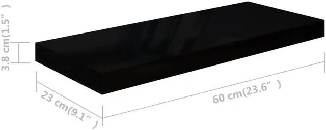 Alt view image 4 of 12 - vidaXL 4x Floating Wall Shelves High Gloss Black 23.6"x9.3" MDF Wall Ledge