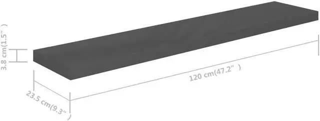 Alt view image 4 of 12 - vidaXL 4x Floating Wall Shelves High Gloss Gray 47.2"x9.3" MDF Wall Ledge Rack