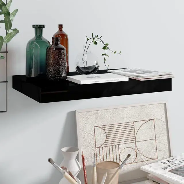 Alt view image 6 of 17 - vidaXL Floating Wall Shelf High Gloss Black 15.7"x9.1"x1.5" MDF