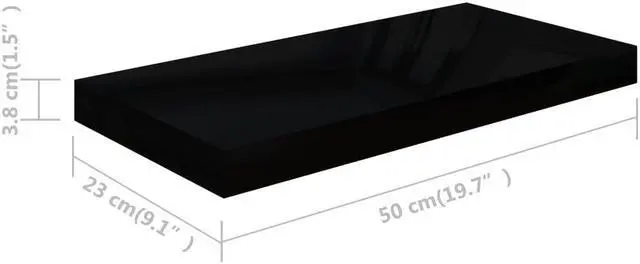 Alt view image 7 of 15 - vidaXL Floating Wall Shelf High Gloss Black 19.7"x9.1"x1.5" MDF
