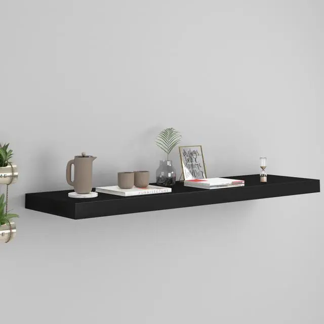 Alt view image 3 of 9 - vidaXL Floating Wall Shelf Black 35.4"x9.3"x1.5" MDF