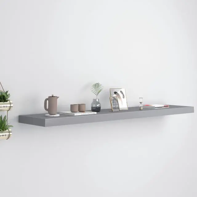 Alt view image 5 of 11 - vidaXL Floating Wall Shelf Gray 47.2"x9.3"x1.5" MDF