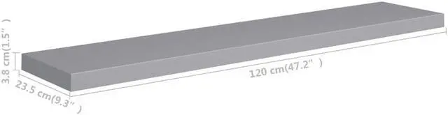 Alt view image 8 of 11 - vidaXL Floating Wall Shelf Gray 47.2"x9.3"x1.5" MDF