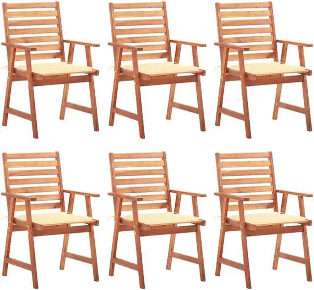Main image of vidaXL Patio Dining Chairs 6 Pcs Outdoor Chair with Cushions Solid Wood Acacia