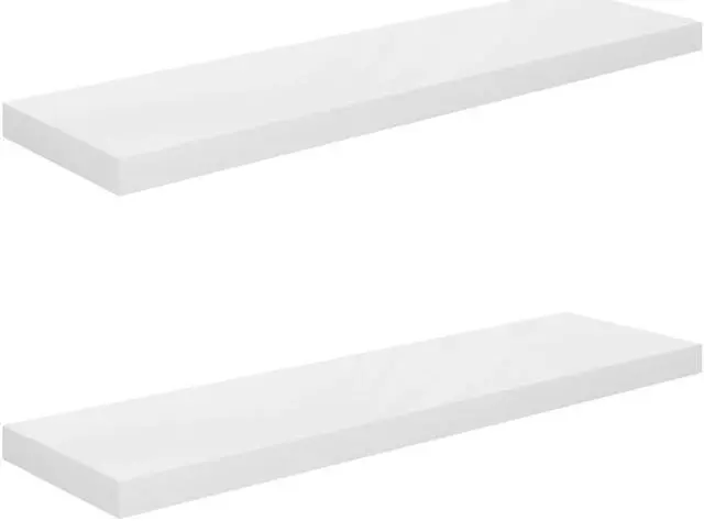 Alt view image 2 of 9 - vidaXL Floating Wall Shelves 2 pcs High Gloss White 35.4"x9.3"x1.5" MDF