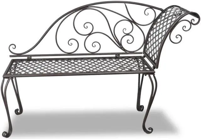 Alt view image 2 of 12 - vidaXL Patio Chaise Lounge Outdoor Bench with Backrest Steel Antique Brown