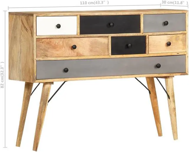 Alt view image 3 of 17 - vidaXL Solid Mango Wood Sideboard 43.3"x11.8"x32.3" Wooden Cupboard Cabinet