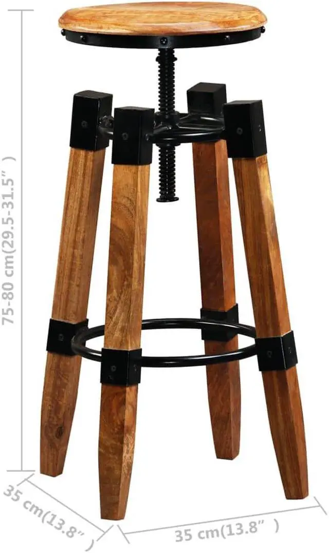 Alt view image 3 of 17 - vidaXL Bar Stools Adjustable Bar Seat Counter Height Stools 2 Pcs Solid Wood