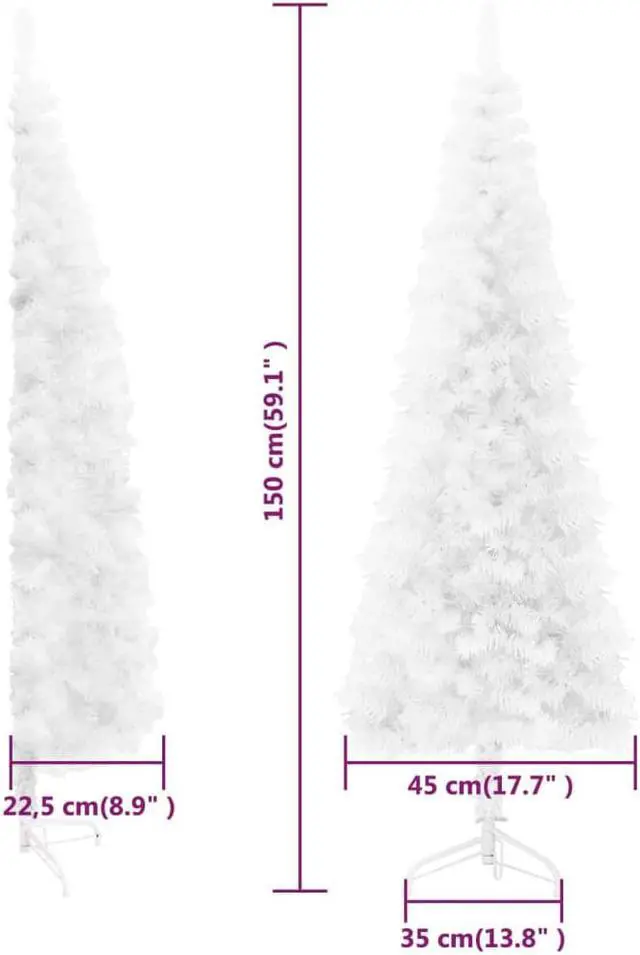 Alt view image 3 of 15 - vidaXL Christmas Tree Decor Slim Artificial Half Xmas Tree with Stand White