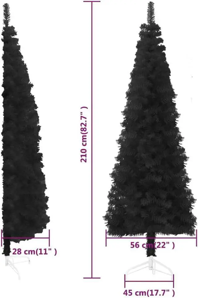 Alt view image 3 of 12 - vidaXL Christmas Tree Decor Slim Artificial Half Xmas Tree with Stand Black