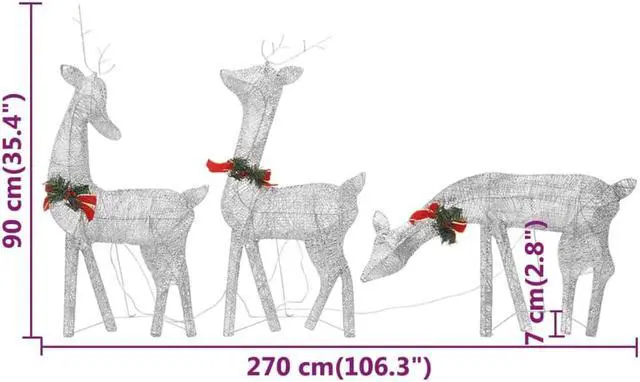 Alt view image 16 of 16 - vidaXL Christmas Reindeer Family Pre-Lit Xmas Lighting Silver Cold White Mesh