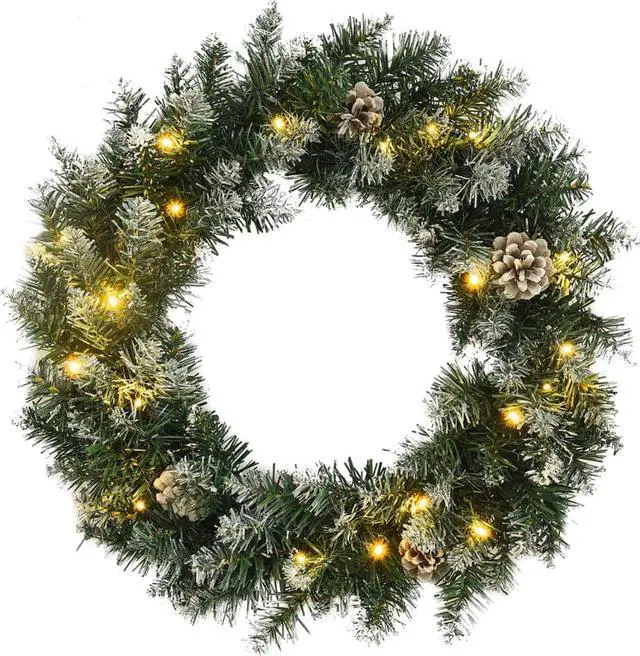 Main image of vidaXL Christmas Wreath Artificial Xmas Garland with LED Lights Green PVC