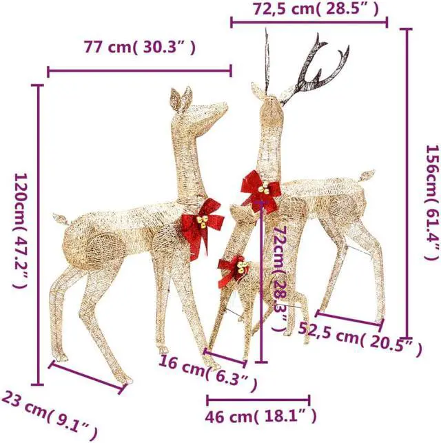Alt view image 16 of 16 - vidaXL Christmas Decoration Xmas Pre-Lit Reindeer Family with 201 LEDs Gold