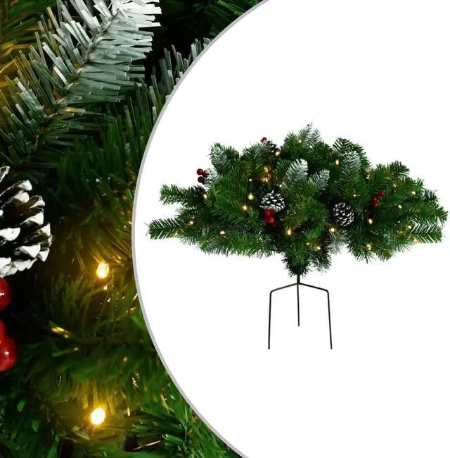 Main image of vidaXL Artificial Pathway Pre-lit Christmas Tree Xmas Tree Decoration Green PVC