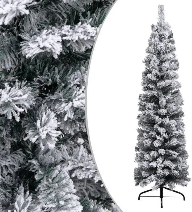 Alt view image 12 of 12 - vidaXL Christmas Tree Decoration Artificial Slim Tree with Stand Green PVC