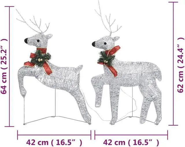 Alt view image 4 of 15 - vidaXL Christmas Reindeers 2 Pcs Christmas Lighting Display with 40 LEDs Silver