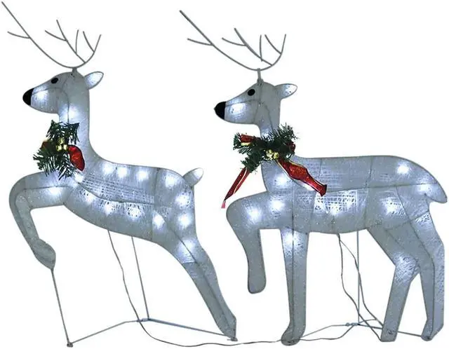 Alt view image 2 of 14 - vidaXL Christmas Reindeers 2 Pcs Christmas Lighting Display with 40 LEDs White