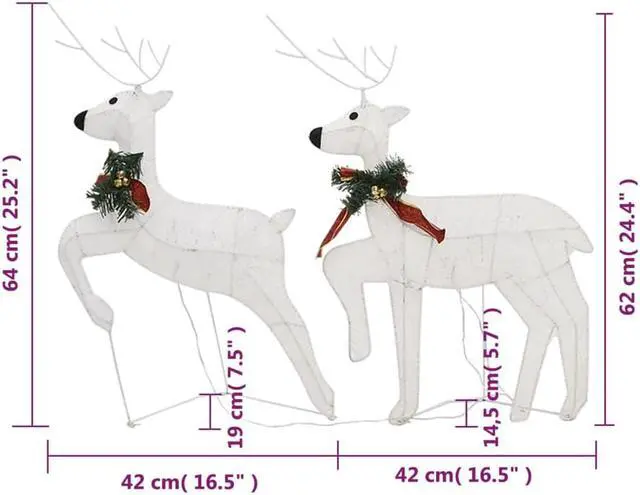 Alt view image 4 of 14 - vidaXL Christmas Reindeers 2 Pcs Christmas Lighting Display with 40 LEDs White
